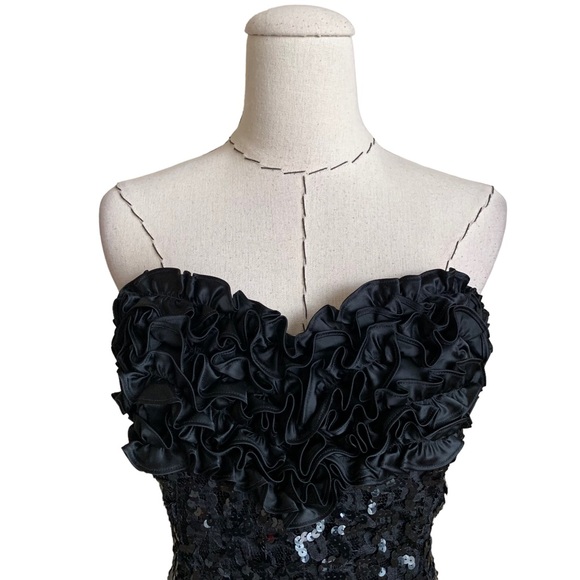 JESSICA MCCLINTOCK GUNNE SAX Vintage 80s 90s Sequin Ruffle Strapless Mini Dress - Picture 2 of 12